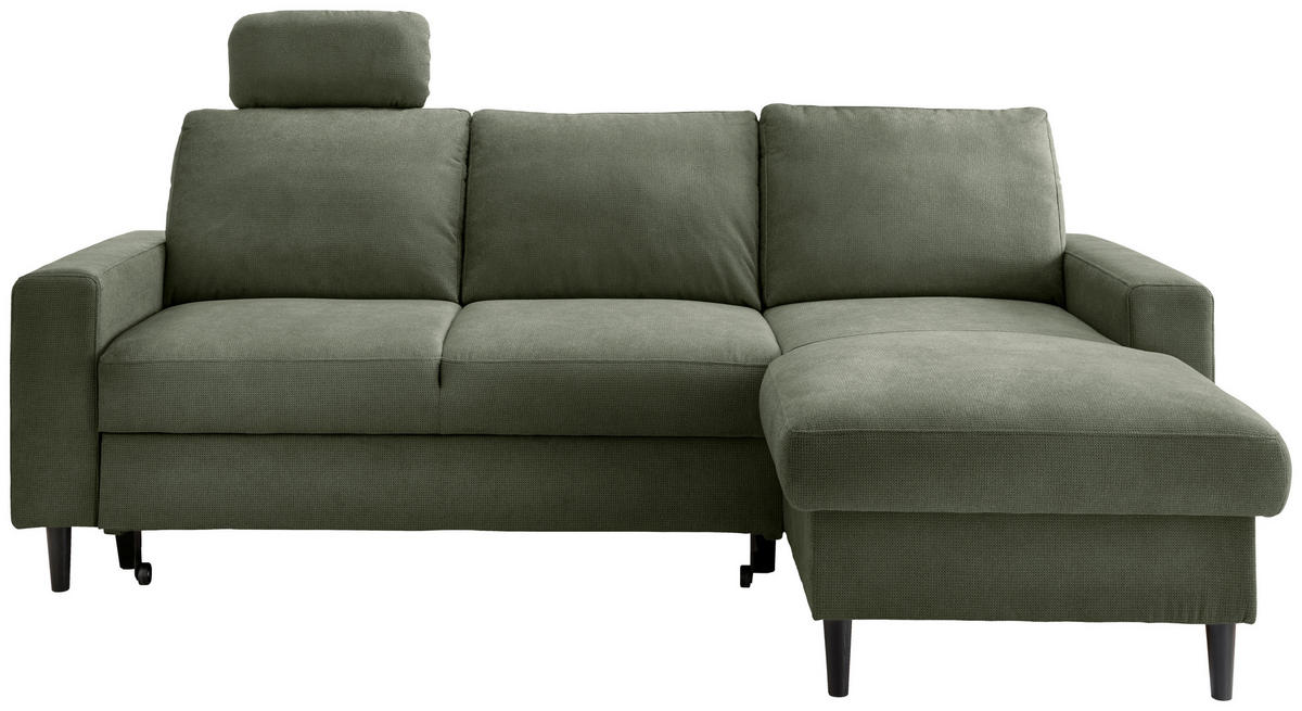 ECKSCHLAFSOFA in Chenille Dunkelgrün  - Dunkelgrün/Schwarz, Modern, Holz/Textil (234/147cm) - Livetastic