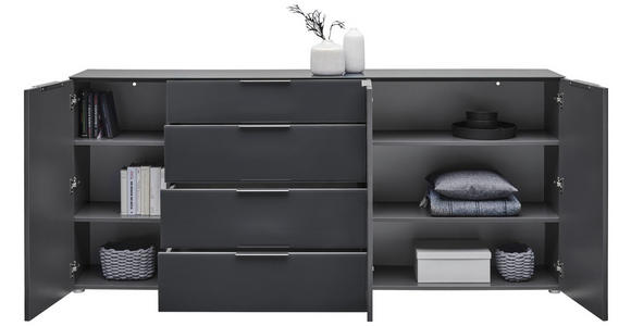SIDEBOARD in 225/99/40,5 cm - Anthrazit/Alufarben, Design, Glas/Holzwerkstoff (225/99/40,5cm) - Voleo