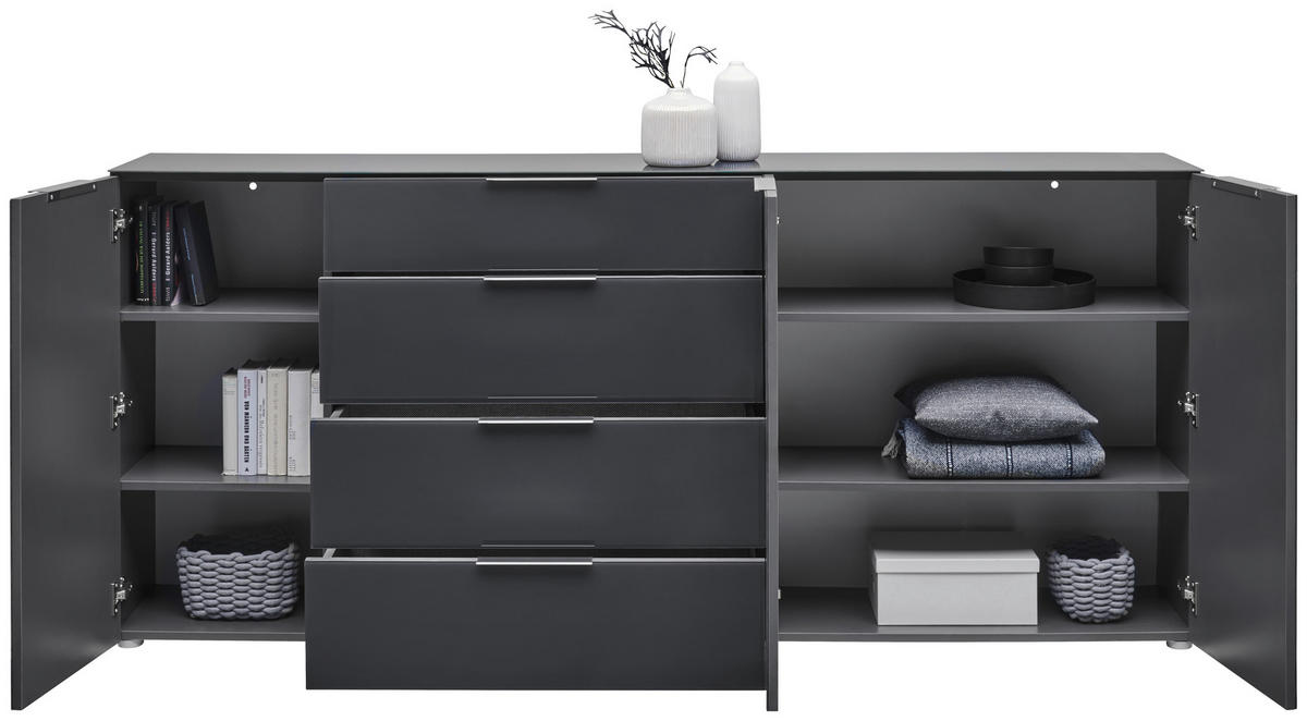 SIDEBOARD  in 225/99/40,5 cm  - Anthrazit/Alufarben, Design, Glas/Holzwerkstoff (225/99/40,5cm) - Voleo