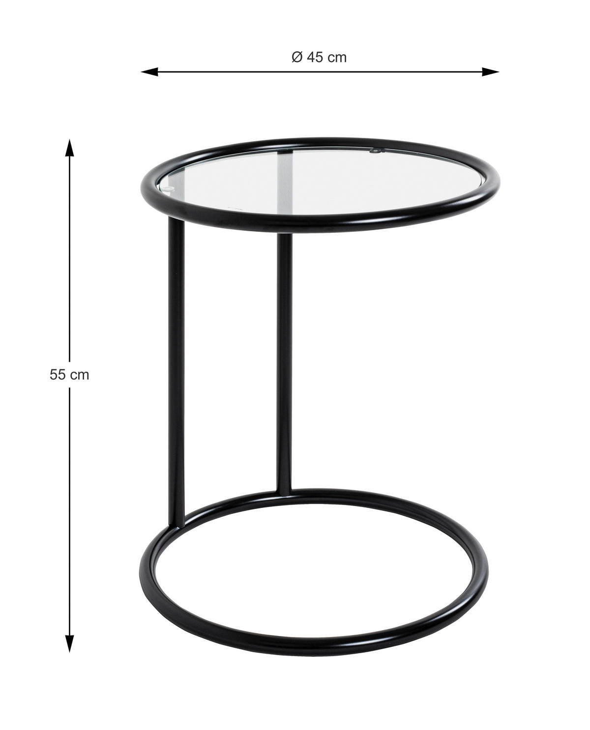 BEISTELLTISCH in Metall, Glas 45/45/55 cm  - Schwarz, Design, Glas/Metall (45/45/55cm)