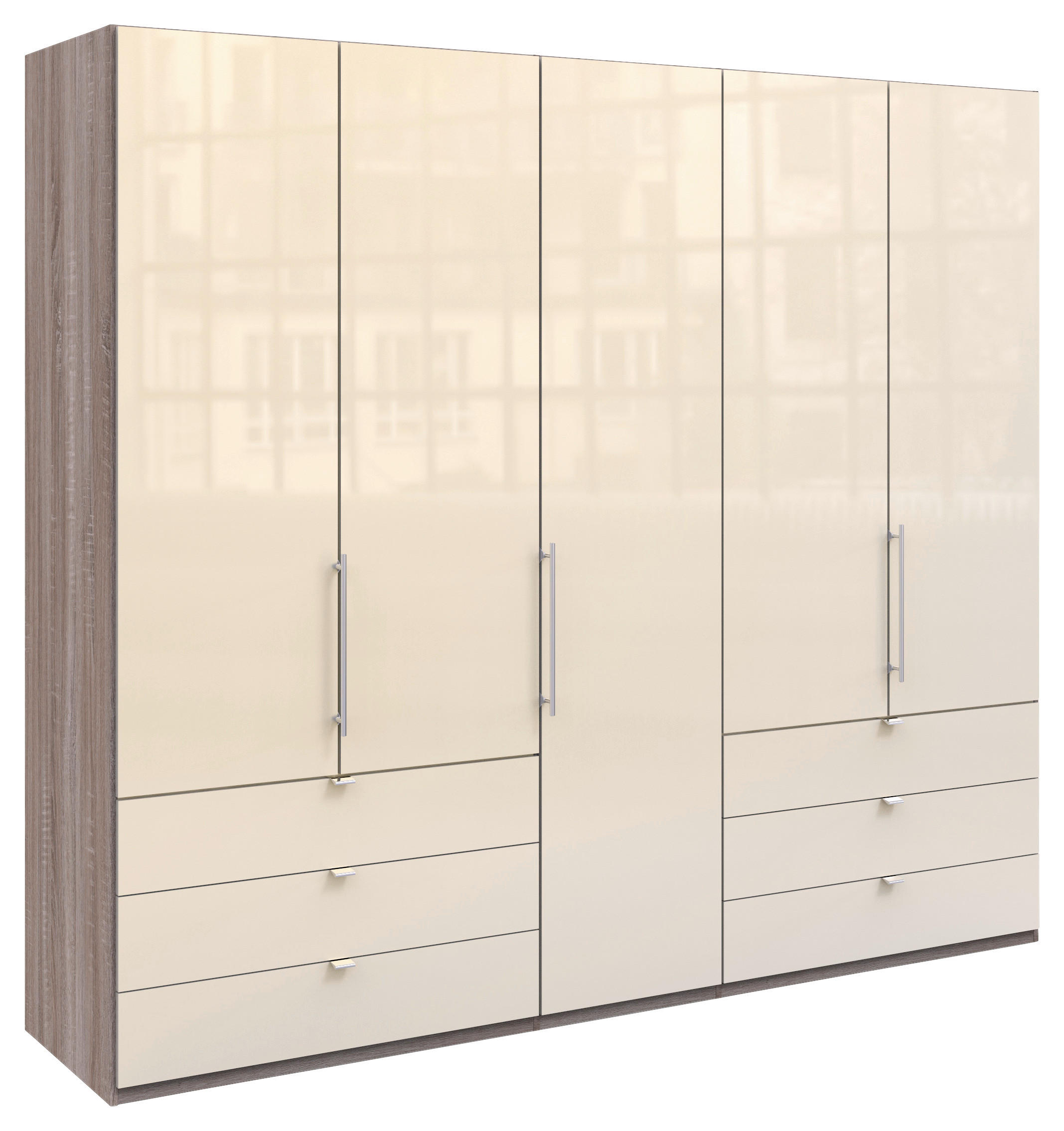 FALTTÜRENSCHRANK 250/216/58 cm 3-türig Trüffeleichefarben, Magnolie  - Chromfarben/Magnolie, KONVENTIONELL, Glas/Holzwerkstoff (250/216/58cm) - Venda