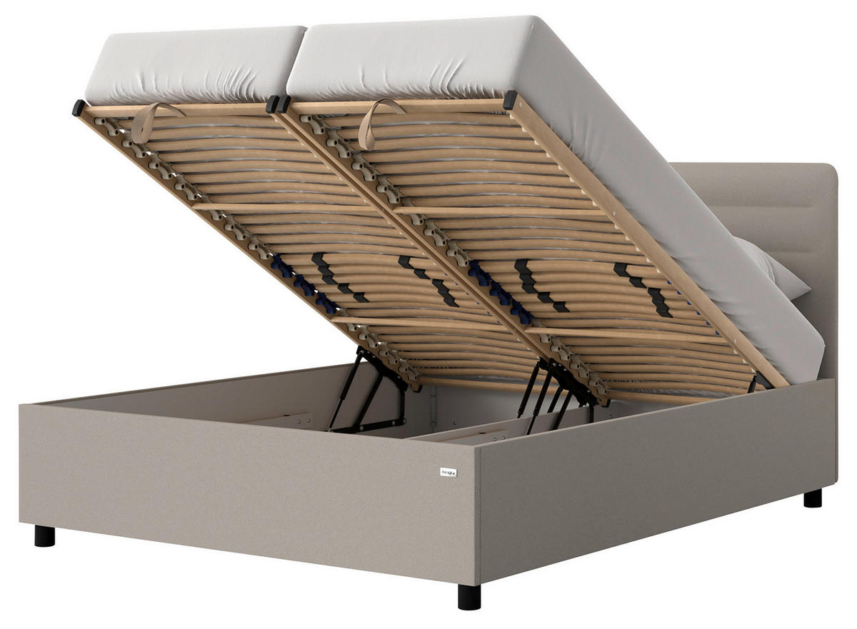 OBLAZINJENA POSTELJA   x  , tekstil, usnje, leseni material bež  - črna/bež, Konvencionalno, tekstil/leseni material (180/200cm) - Hespo