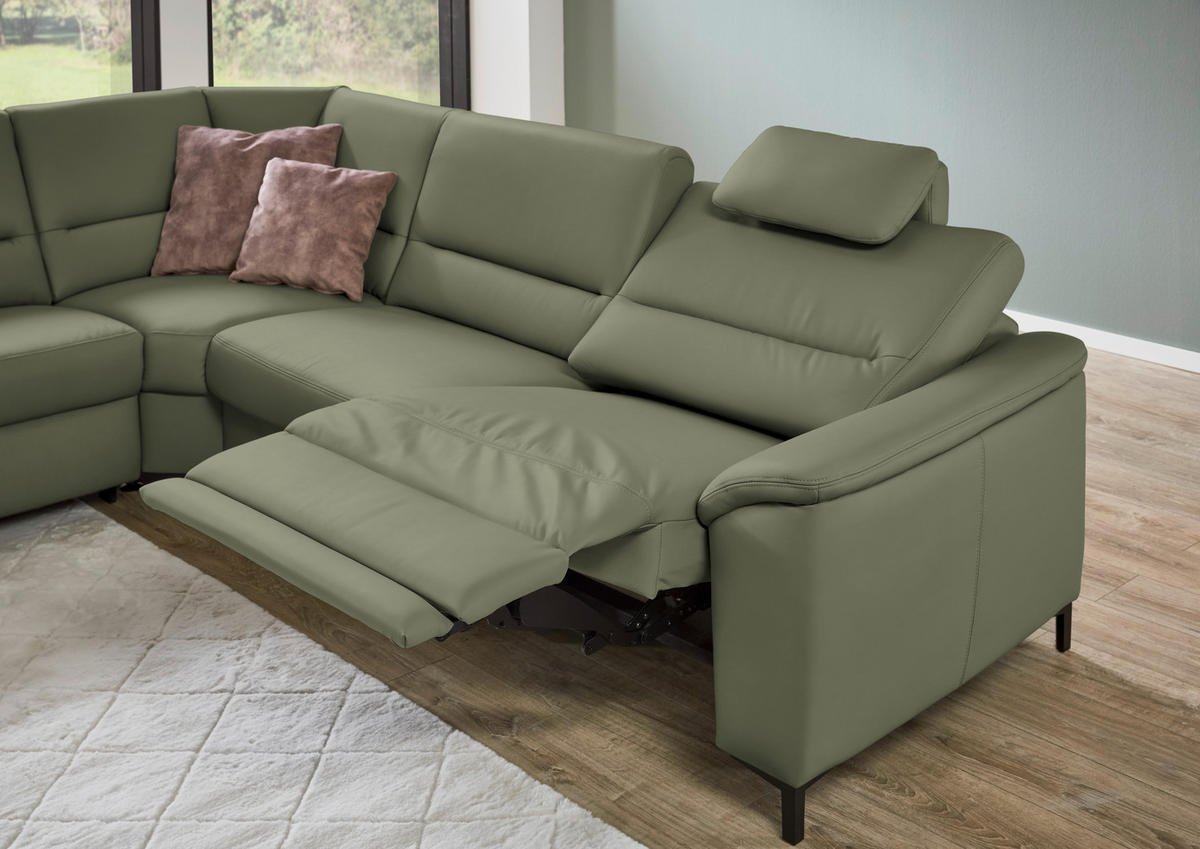 ECKSOFA Echtleder Olivgrün  - Schwarz/Olivgrün, Konventionell, Leder/Metall (249/290cm) - Beldomo Premium