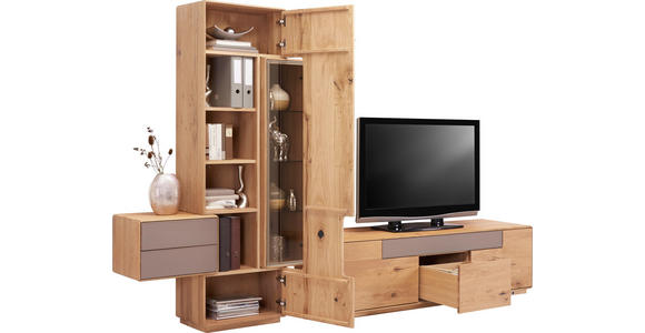 WOHNWAND in Eichefarben, Schlammfarben - Schlammfarben/Eichefarben, Natur, Glas/Holz (303,6/198,5/46,5cm) - Valnatura