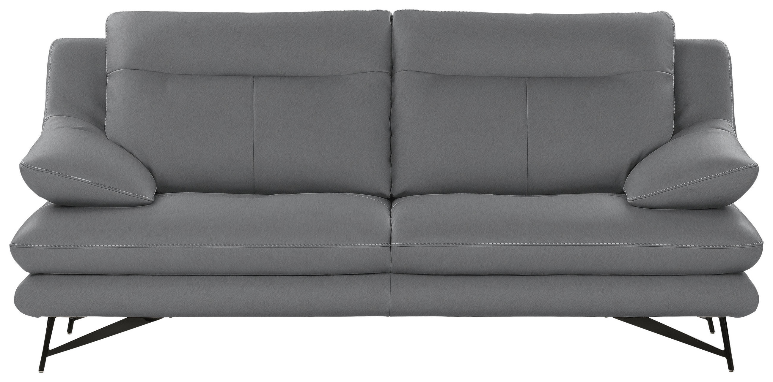 3-SITZER-SOFA in Leder Silberfarben  - Silberfarben, Design, Leder/Metall (215/90/109cm)