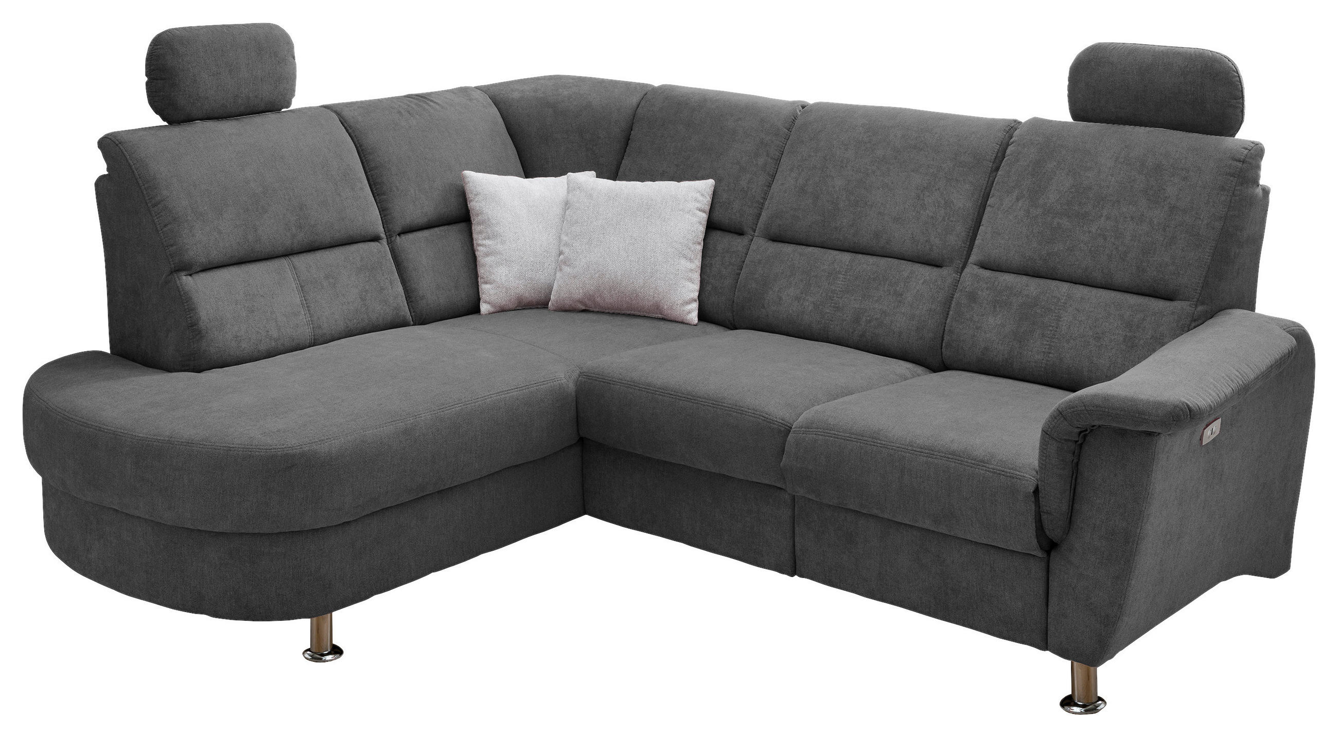 ECKSOFA Mikrofaser Anthrazit  - Chromfarben/Anthrazit, Konventionell, Textil/Metall (231/45/55cm) - Livetastic