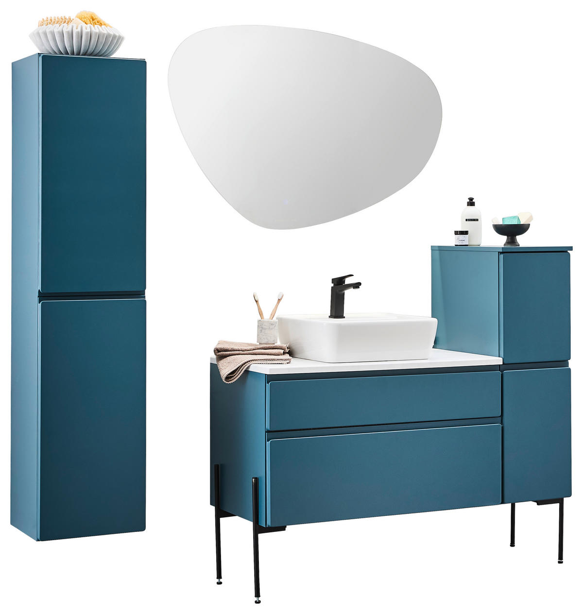 WASCHBECKENUNTERSCHRANK 90/55/47 cm  - Weiss/Dunkelblau, Modern, Holzwerkstoff (90/55/47cm) - Welnova
