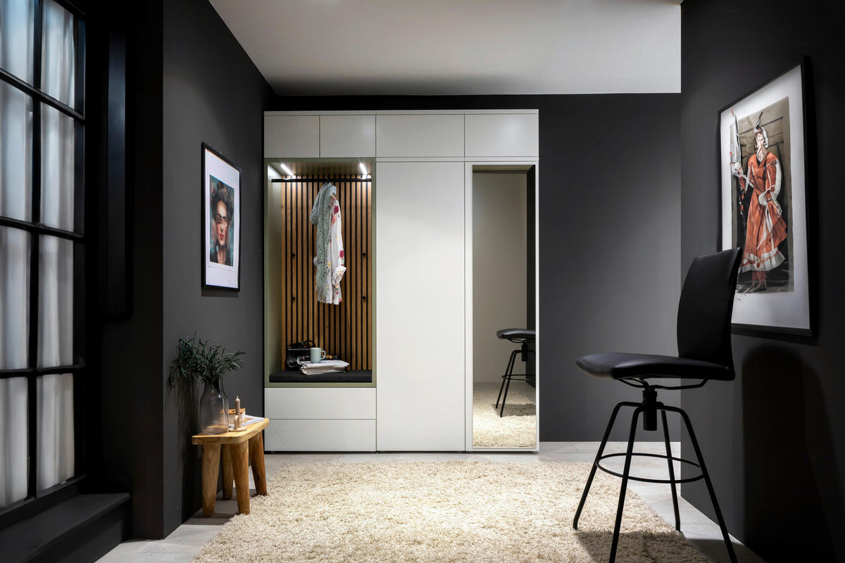 GARDEROBE 8-teilig  in 186/234/39 cm  - Wildeiche/Weiss, Design, Glas/Holzwerkstoff (186/234/39cm) - Moderano
