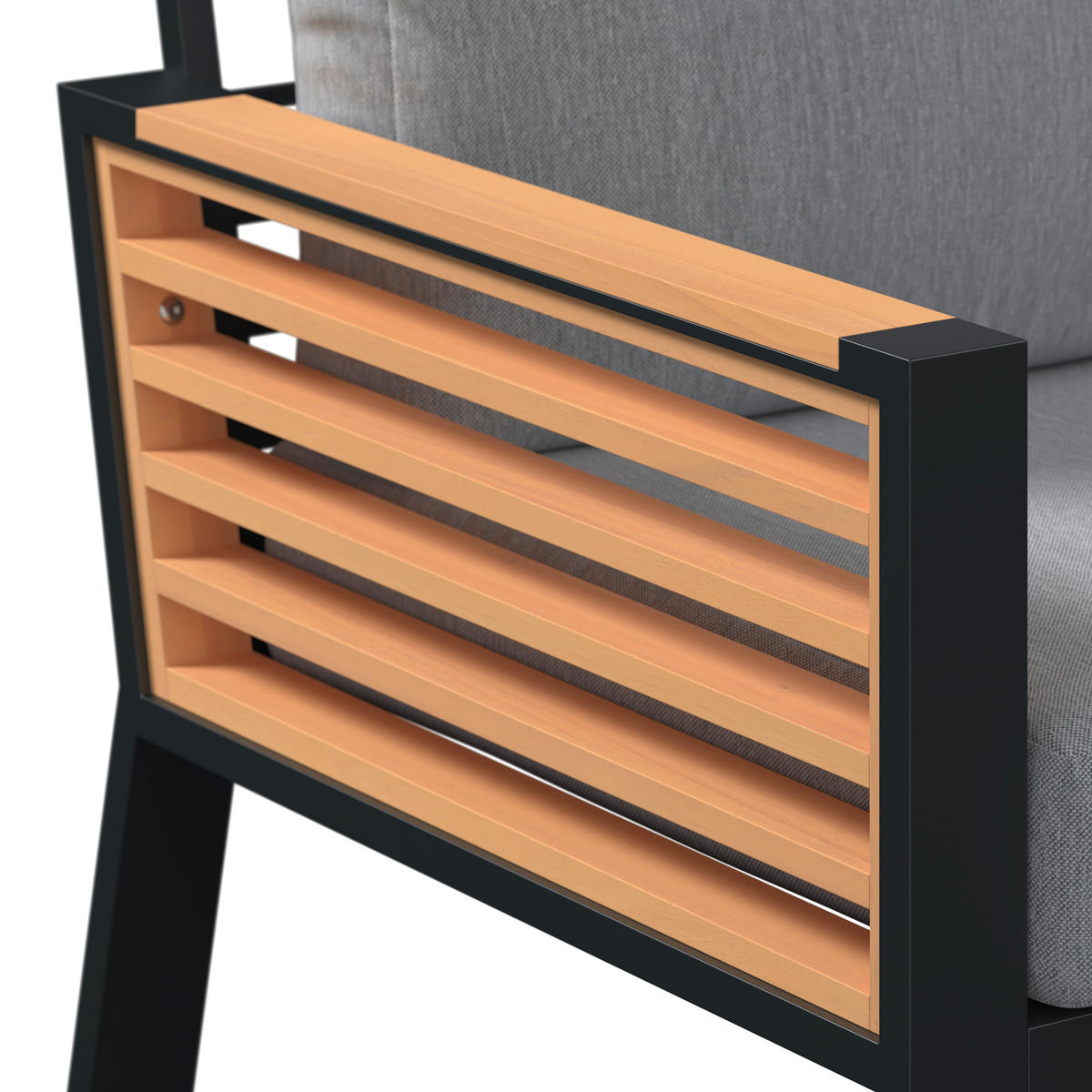 LOUNGEGARNITUR 4-teilig   207/76/85 cm Teakholz Aluminium  - Schwarz/Teakfarben, MODERN, Holz/Textil (207/76/85cm) - Ambia Garden