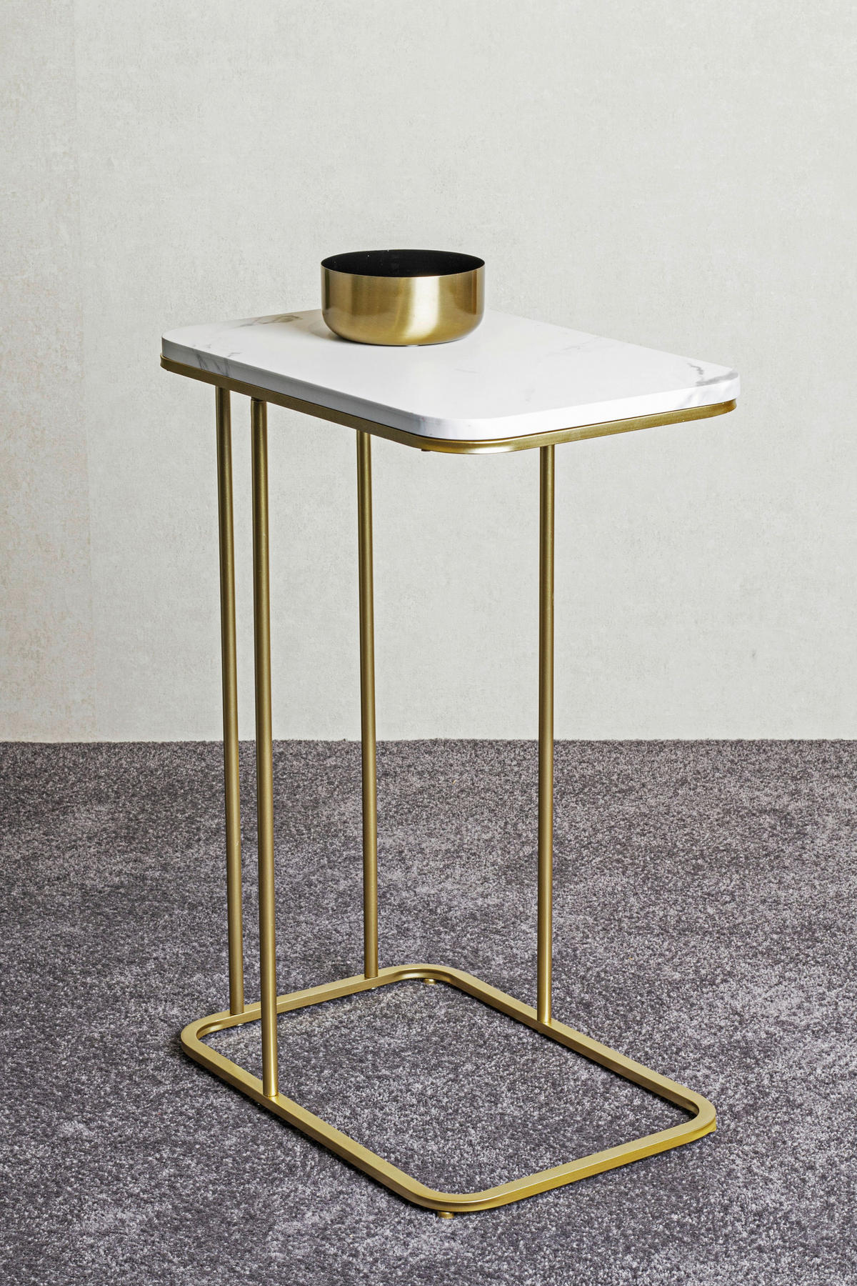 Masă Auxiliară din metal, material pe bază de lemn,  - alb/auriu, Trend, metal/material pe bază de lemn (45/67/30cm)