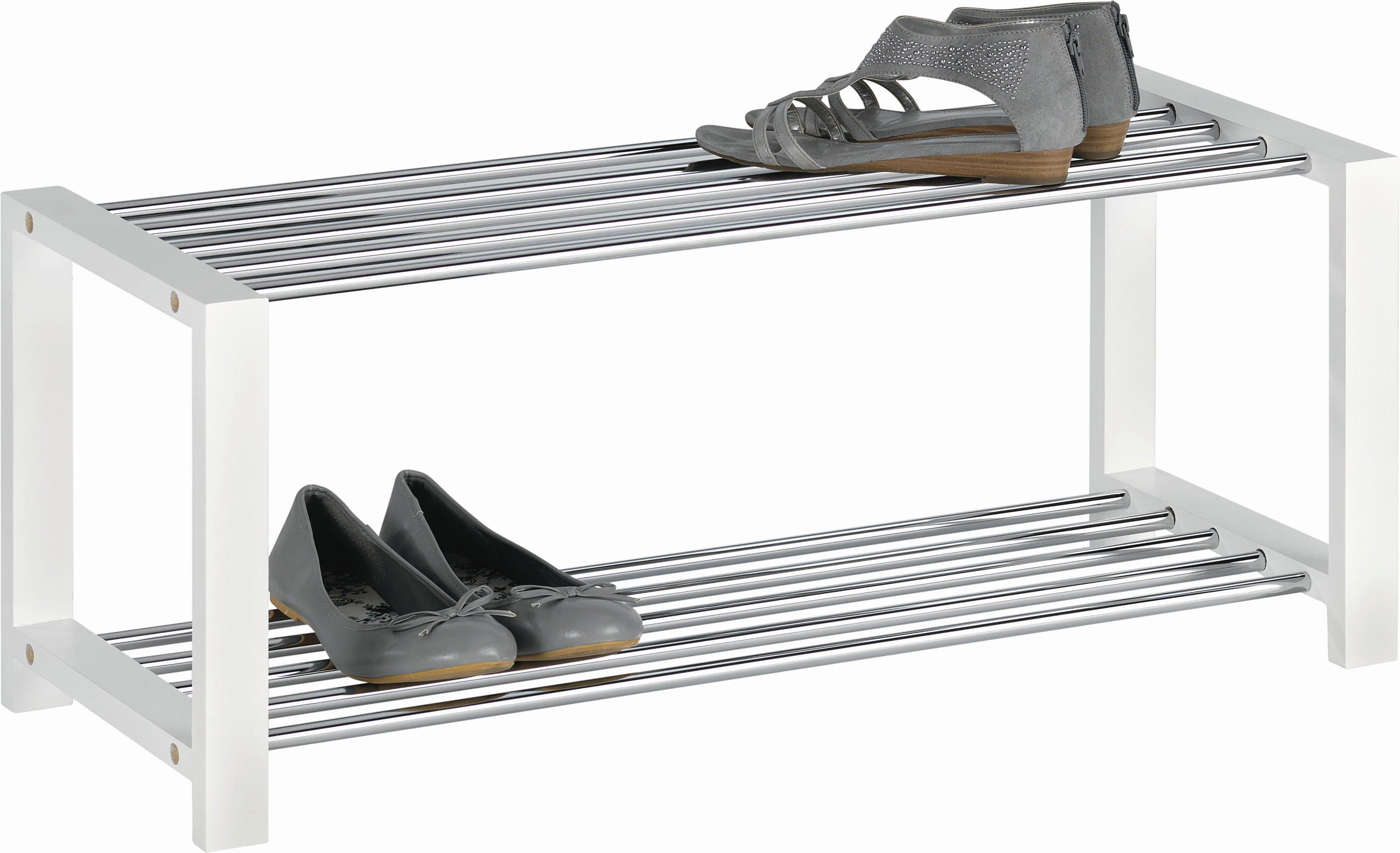 Carryhome REGÁL NA BOTY, bílá, barvy chromu, 80/32/30 cm