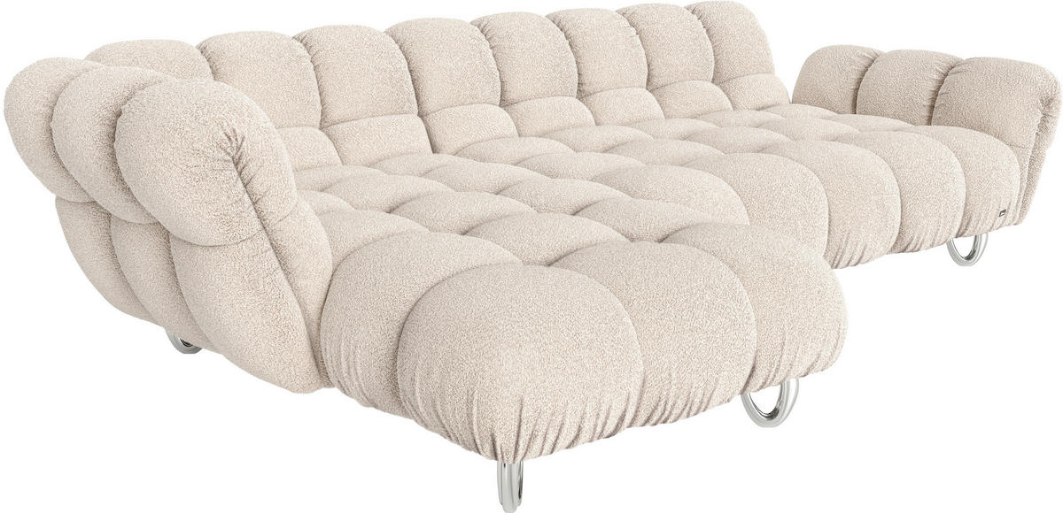 ECKSOFA in Jacquard, Bouclé Greige  188/303 cm  - Greige/Alufarben, Trend, Textil/Metall (188/303cm) - Bretz
