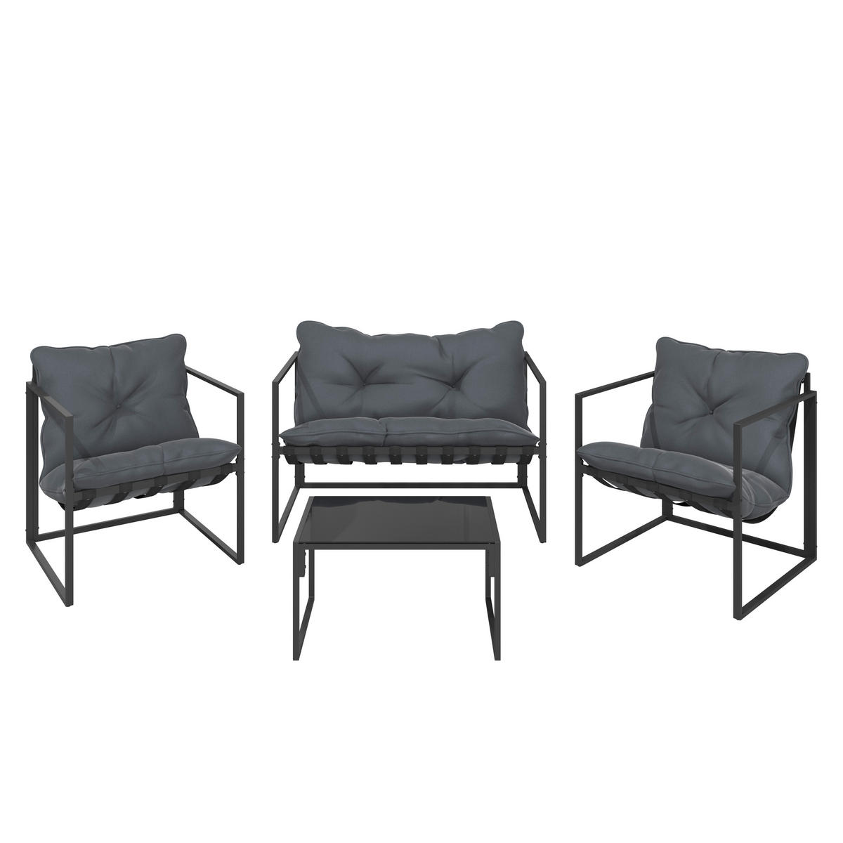 LOUNGE ÉTKEZŐGARNITÚRA 4 részes   114/67/70 cm  - fekete/sötétszürke, Trend, Üveg/textil (114/67/70cm) - Ambia Garden