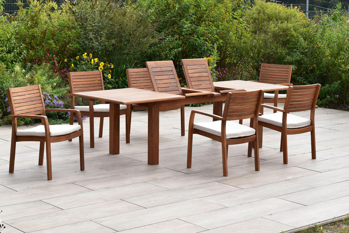 GARTENTISCHGRUPPE  - Beige/Akaziefarben, KONVENTIONELL, Holz/Textil - Gardenson