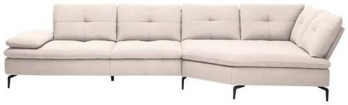 ECKSOFA in Flachgewebe Creme  - Creme/Schwarz, Design, Textil/Metall (344/157cm) - Chilliano