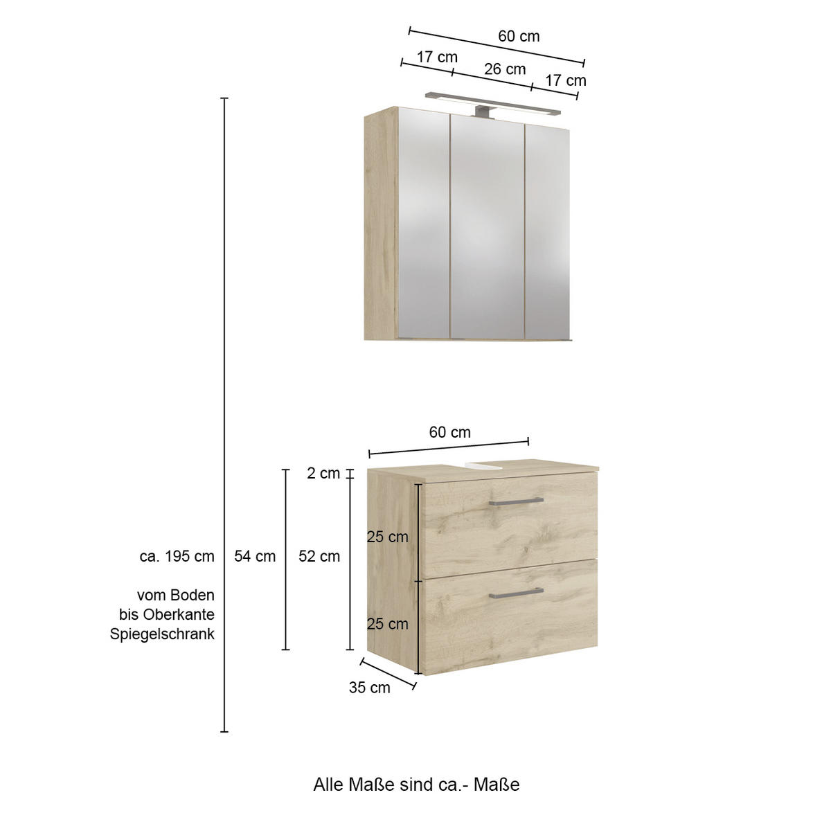 BADEZIMMER  in 90 cm  - Eichefarben, MODERN, Holzwerkstoff (90cm) - Held