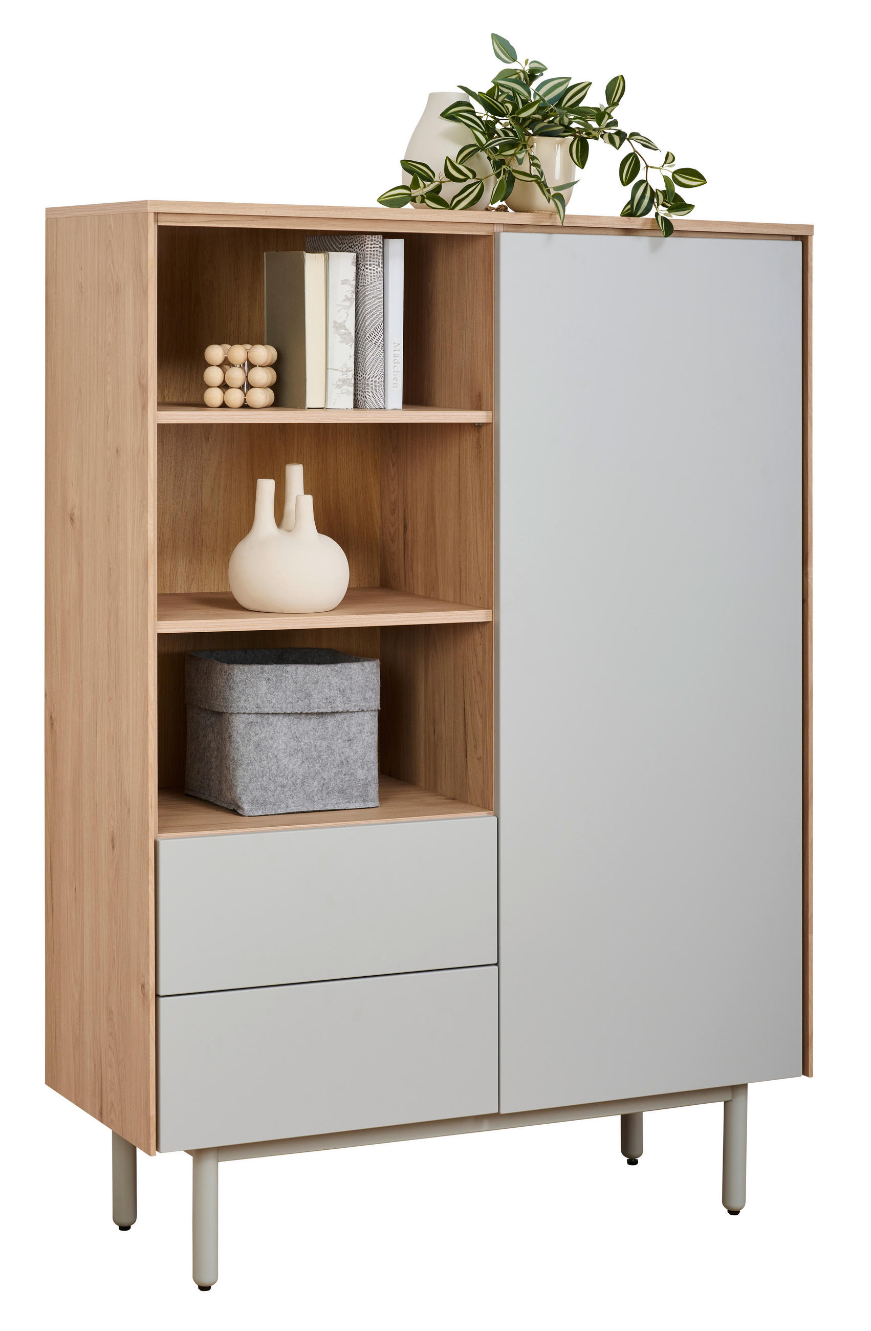 FÉLMAGAS SZEKRÉNY 105/147/40 cm - tölgyfa/szürke, Design, faalapú anyag (105/147/40cm) - home24