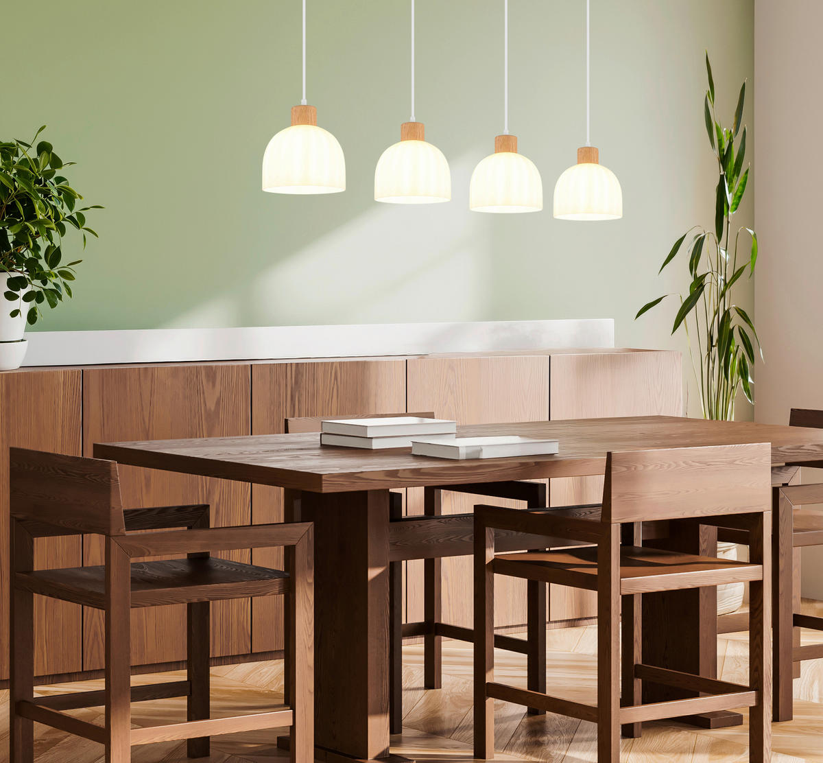 HÄNGELEUCHTE Swanson 113/20/120 cm  - Opal/Braun, Design, Glas/Holz (113/20/120cm) - Globo
