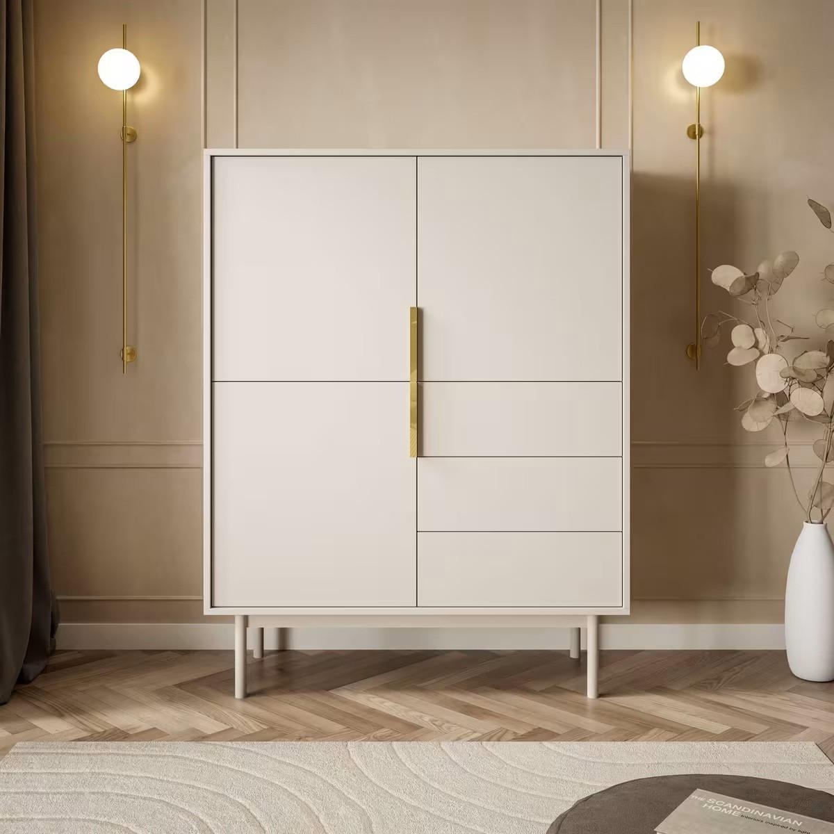 HIGHBOARD Viva 104/139,5/39 cm 3 Schublade(n)  - Kaschmir/Goldfarben, Design, Holz/Holzwerkstoff (104/139,5/39cm) - Boxxx