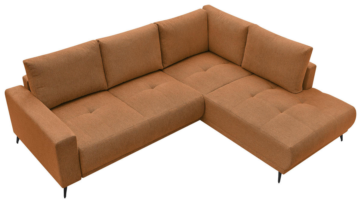 ECKSOFA RAFAEL Rostfarben Struktur Rückenkissen, Bettkasten  - Rostfarben/Schwarz, Design, Textil/Metall (269/218cm) - P & B
