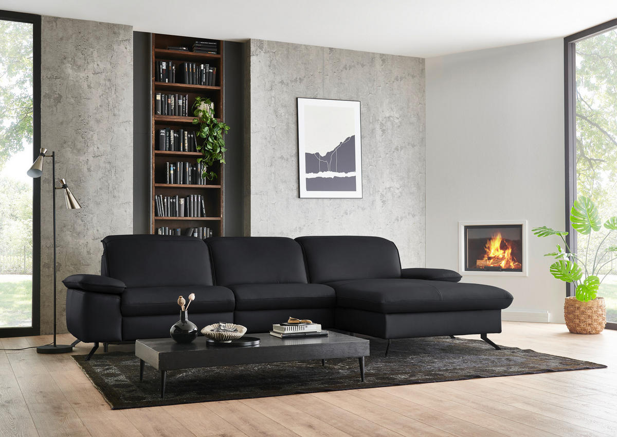 ECKSOFA  Echtleder Anthrazit  - Anthrazit/Schwarz, Design, Leder/Metall (307/169cm) - Beldomo Premium