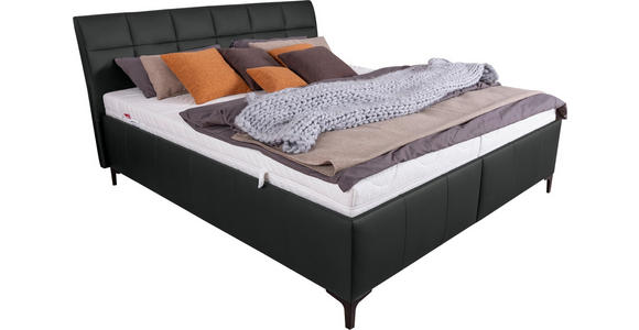 POLSTERBETT Matratze, gepolstertes Kopfteil, Lattenrost, Bettkasten 180/200 cm  in Schwarz  - Schwarz/Weiß, KONVENTIONELL, Leder/Holz (180/200cm) - Esposa