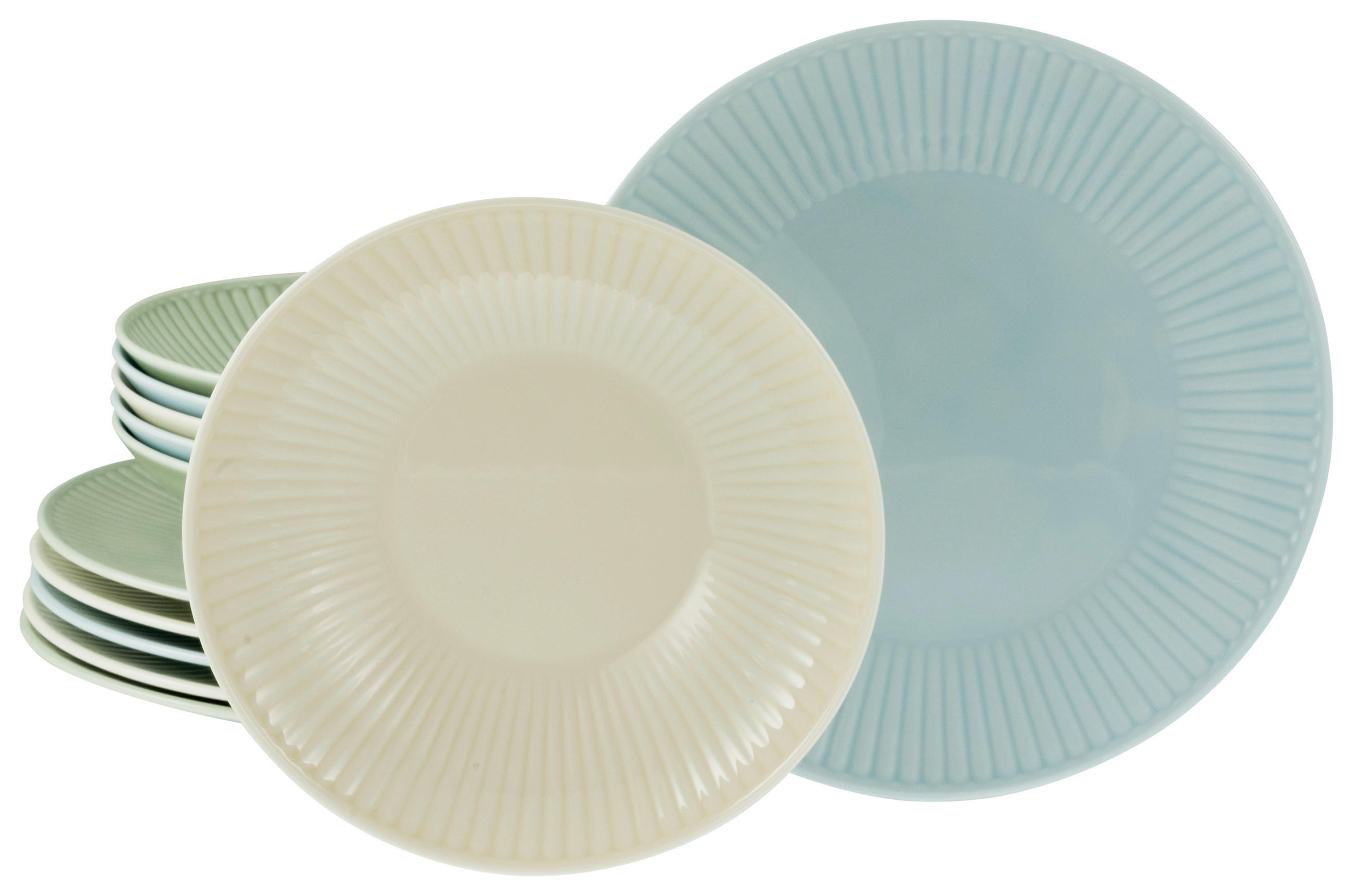 TAFELSERVICE Valencia 12-teilig  - Pastellblau/Pastellgrün, Basics, Keramik - Creatable