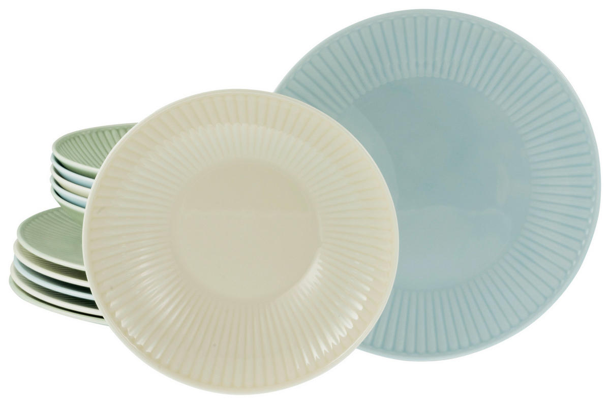 TAFELSERVICE Valencia 12-teilig  - Pastellblau/Pastellgrün, Basics, Keramik - Creatable