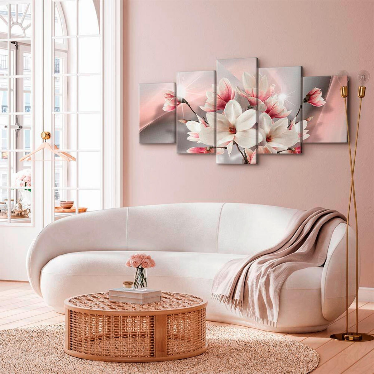 LEINWANDBILD Abstraktes, Blumen 100/50/1.2 cm  - Pink/Hellgrau, Basics, Holzwerkstoff/Textil (100/50/1.2cm) - artgeist