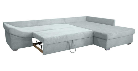 ECKSOFA Hellgrau Cord Zierkissen, Rückenkissen, Schlaffunktion, Rücken echt, Liegefläche im Originalstoff  - Silberfarben/Hellgrau, KONVENTIONELL, Holz/Textil (298/202cm) - Carryhome