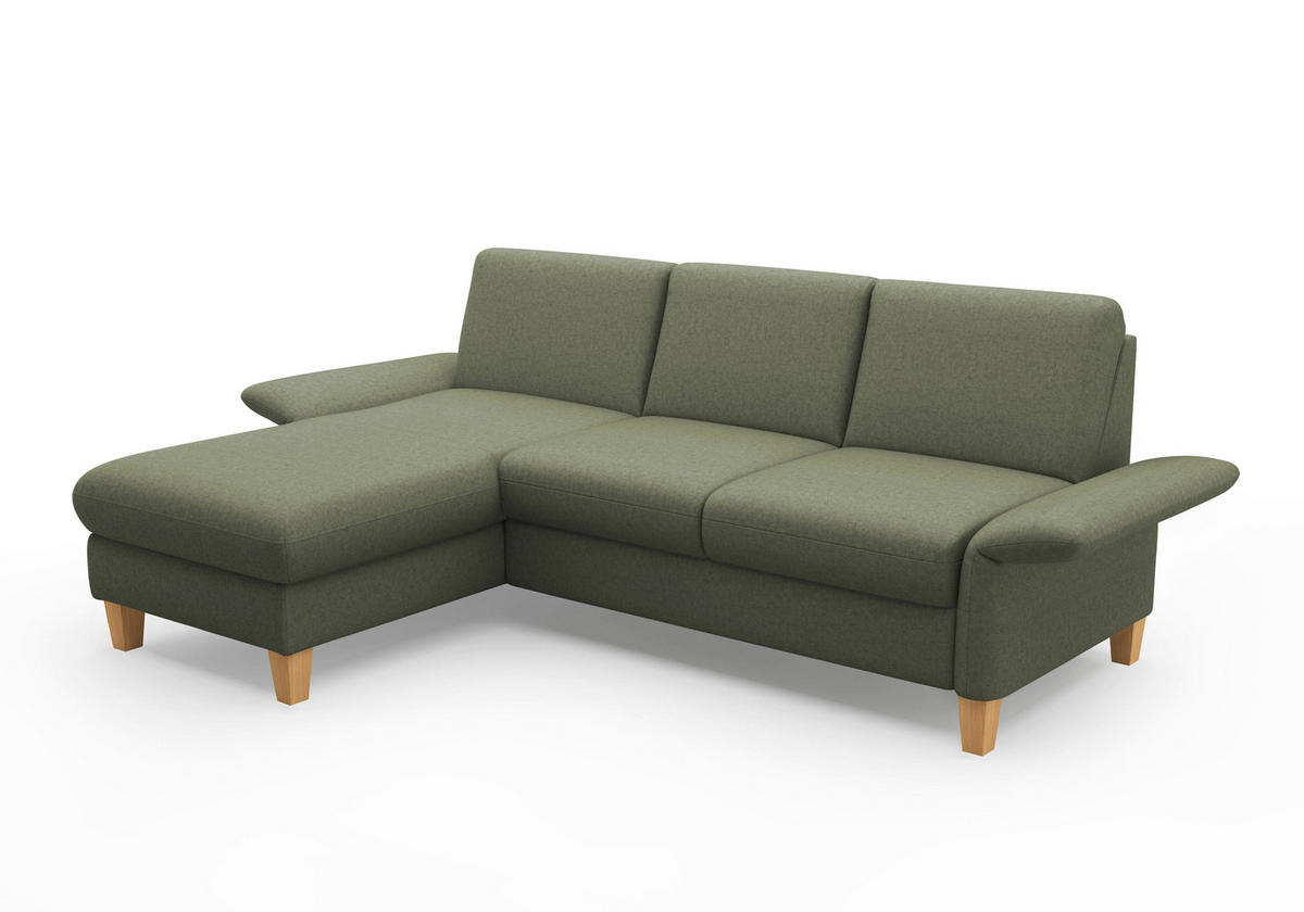 ECKSOFA in Flachgewebe Olivgrün  - Eichefarben/Olivgrün, Konventionell, Holz/Textil (164/251cm) - Sit & More