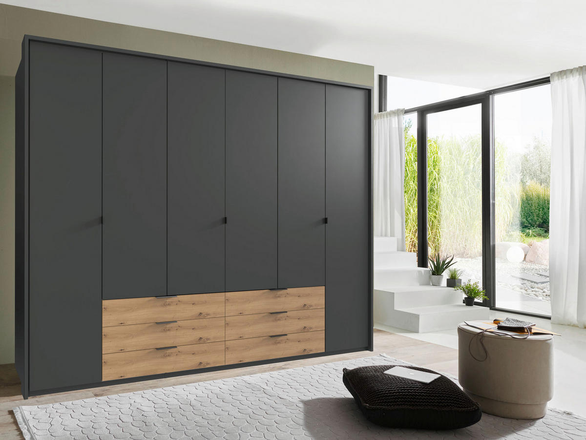 KLEIDERSCHRANK 270/208/58 cm 6-türig Graphitfarben, Eiche Artisan  - Schwarz/Graphitfarben, Design, Holzwerkstoff/Metall (270/208/58cm) - Boxxx