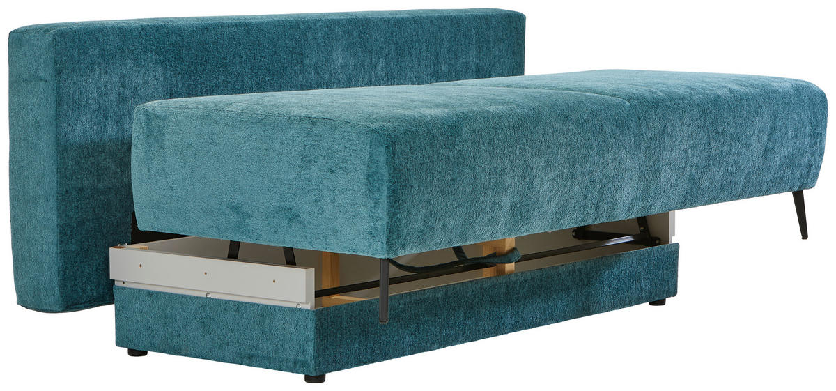 SCHLAFSOFA  mit Liegefunktion, Rücken echt Webstoff Petrol  - Petrol/Schwarz, MODERN, Textil/Metall (200/90/100cm) - Ti'me
