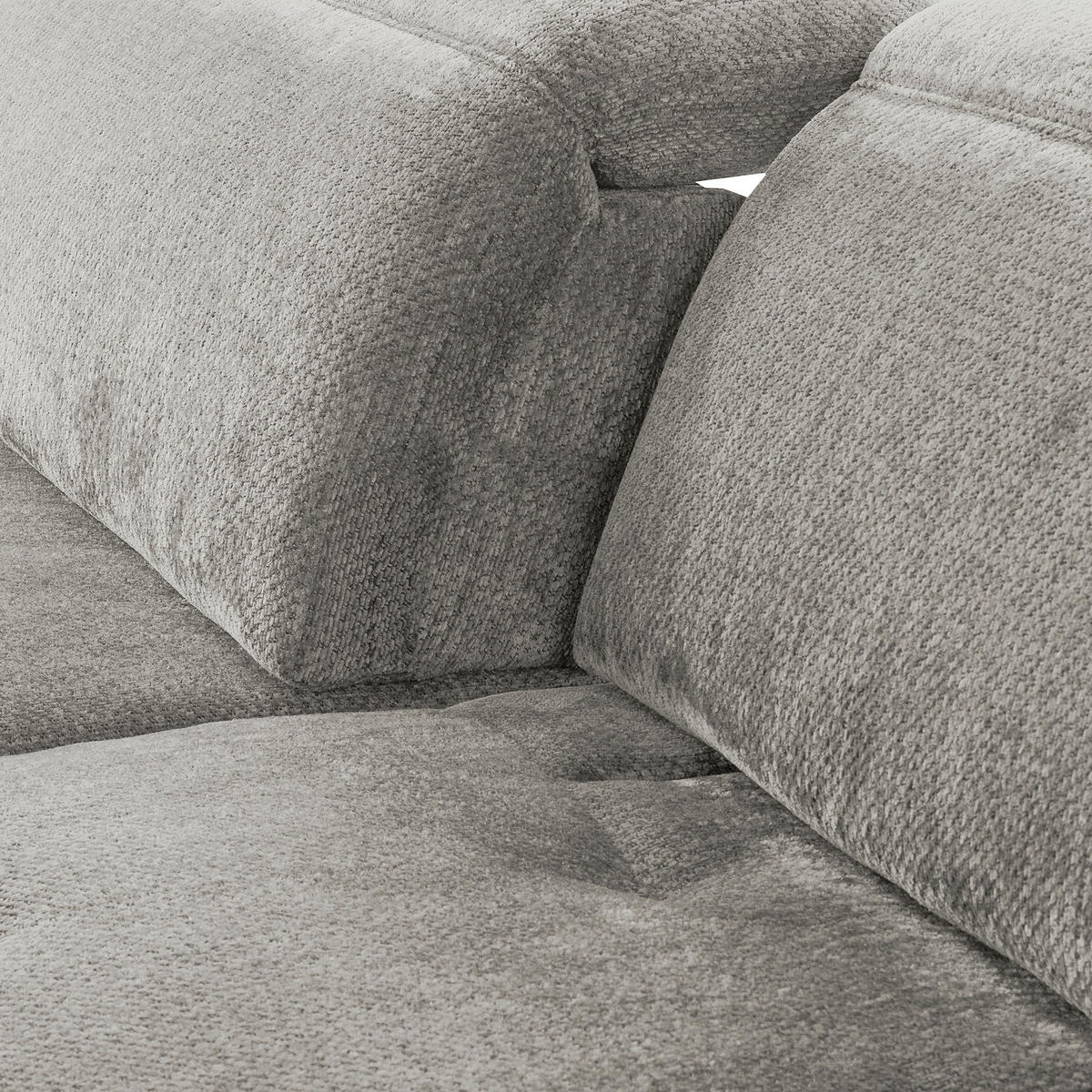 ECKSOFA PRADO Greige Webstoff Bettkasten, Kopfteilverstellung, Sitztiefenverstellung  - Greige/Schwarz, Design, Textil/Metall (268/195cm) - Livetastic