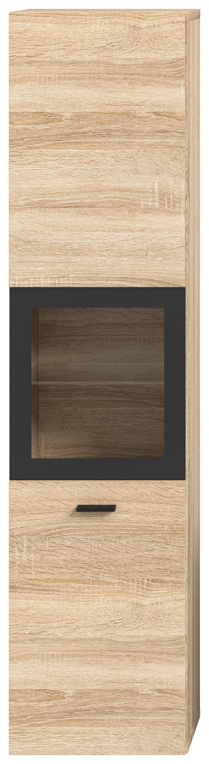 MIDISCHRANK 30/125/29 cm  - Schwarz/Sonoma Eiche, MODERN, Glas/Holzwerkstoff (30/125/29cm) - MID.YOU
