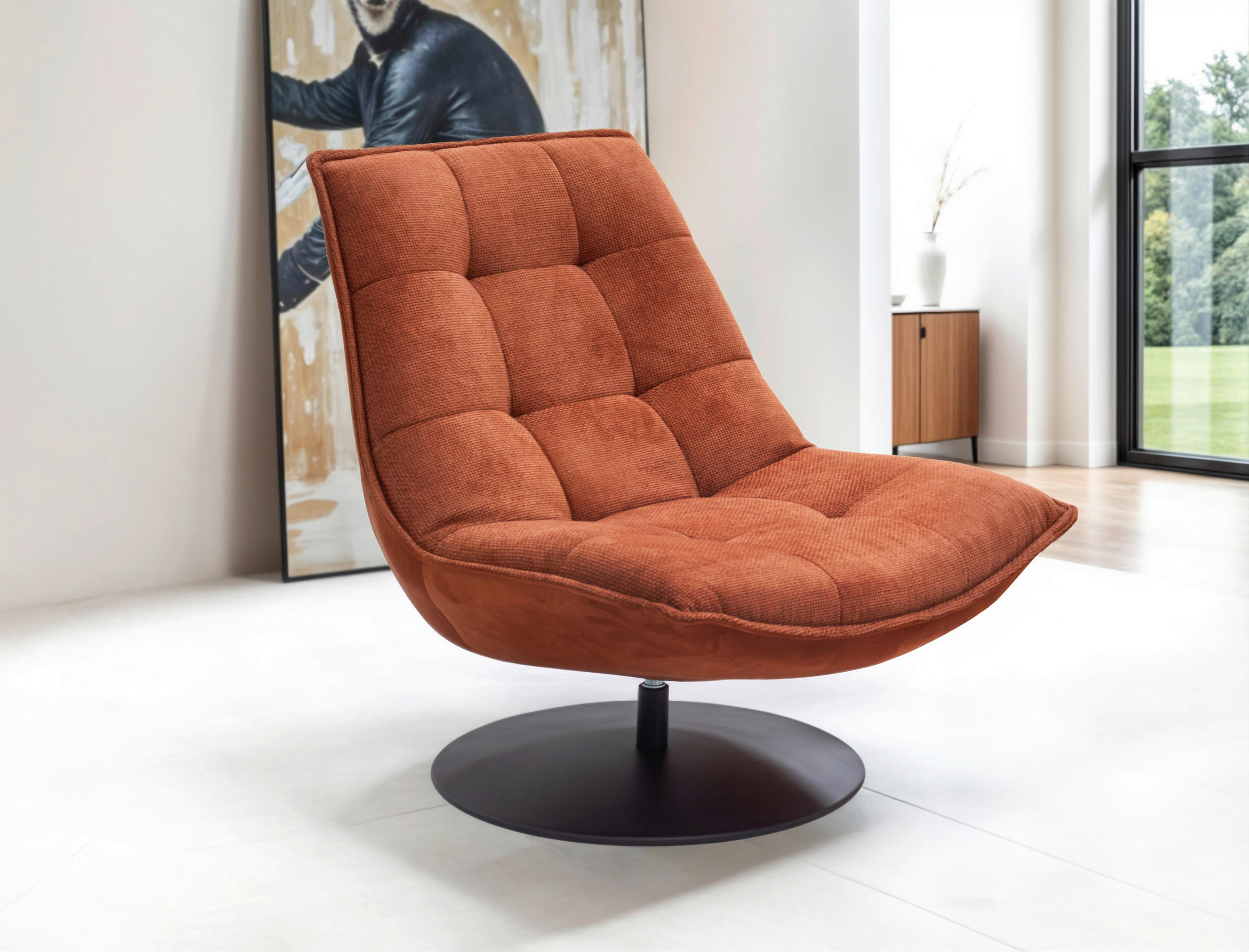 SESSEL in Struktur, Velours Rostfarben  - Rostfarben/Schwarz, Design, Textil/Metall (94/97/106cm) - Livetastic