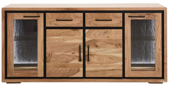 SIDEBOARD Akazie, Altholz vollmassiv Schwarz, Akaziefarben Beleuchtung  - Schwarz/Akaziefarben, LIFESTYLE, Glas/Holz (170/80/40cm) - Landscape