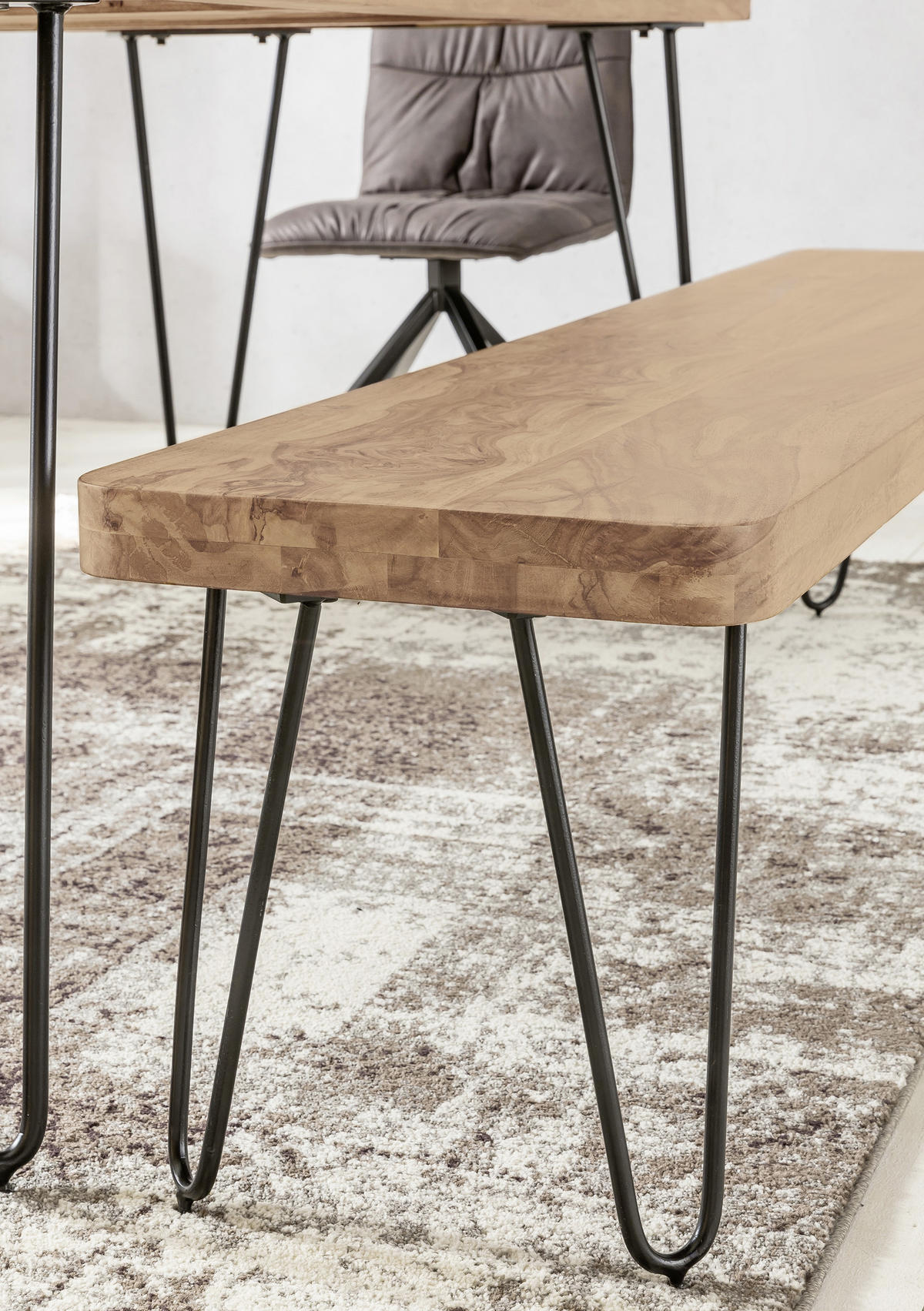 SITZBANK 120/45/40 cm Akaziefarben Akazie massiv Metall  - Schwarz/Akaziefarben, MODERN, Holz/Metall (120/45/40cm) - MID.YOU