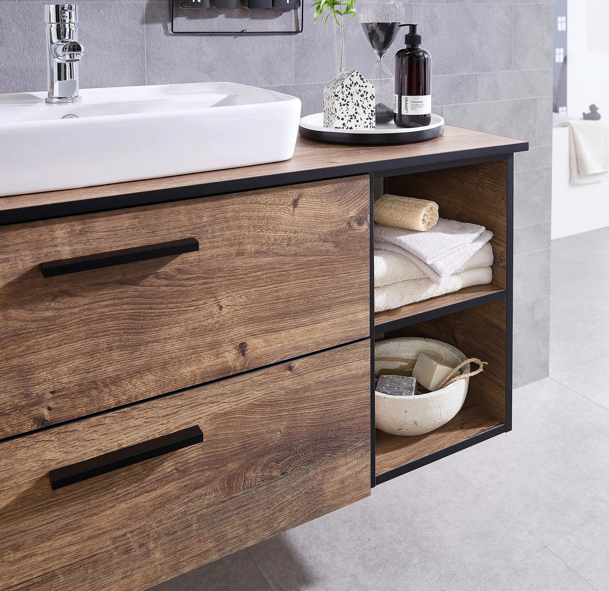 WASCHTISCHKOMBI 103 cm  - Eichefarben/Schwarz, Design, Keramik/Holzwerkstoff (103cm) - Xora