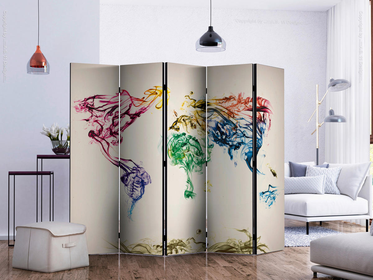 PARAVENT mit 5  Flügel - Multicolor, Basics, Holz/Textil (225/172/3cm) - artgeist