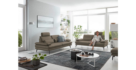 2,5-SITZER  in Echtleder Greige   - Greige/Schwarz, Design, Leder/Metall (196/86/104cm) - Dieter Knoll