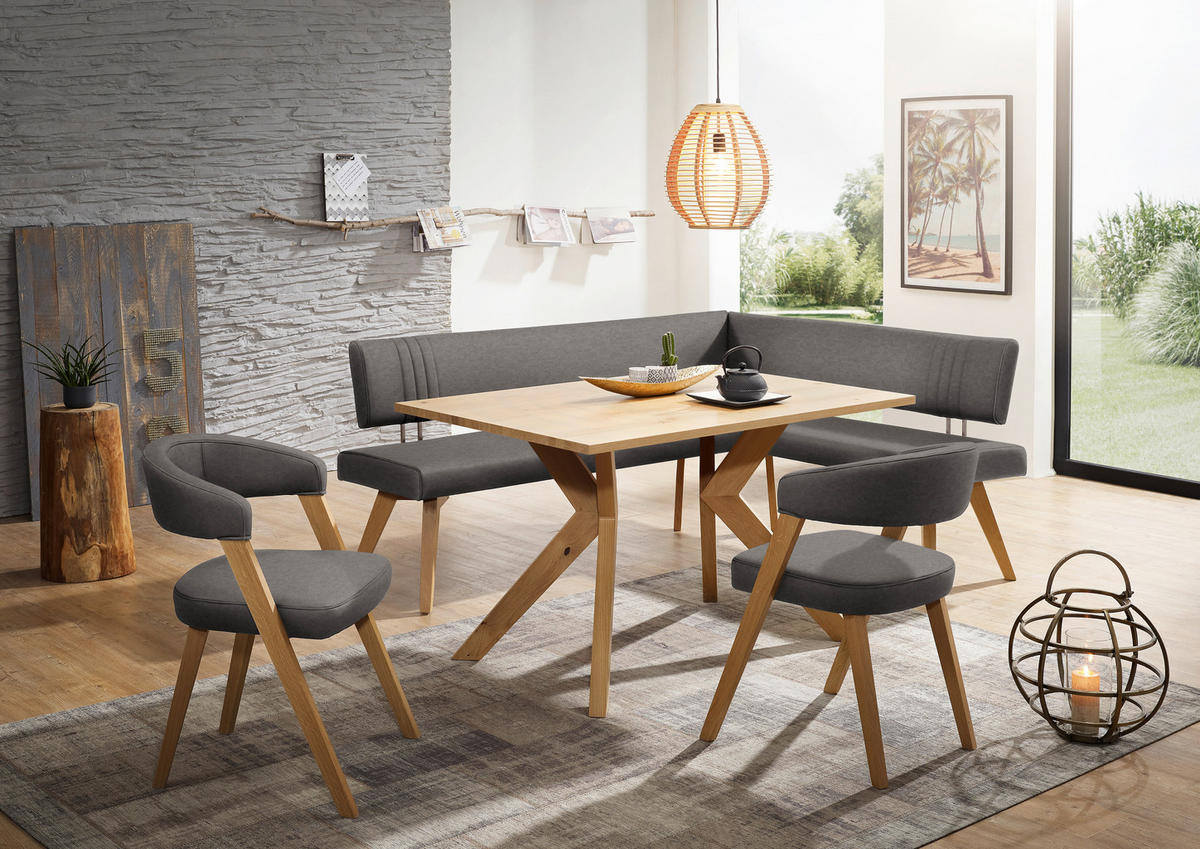 ECKBANK in Holz, Textil Dunkelgrau, Wildeiche  - Wildeiche/Eichefarben, Design, Holz/Textil (200/160cm) - Venda