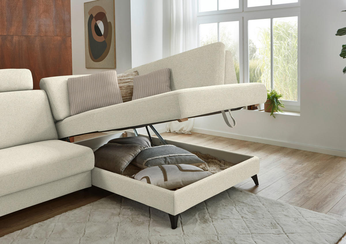 ECKSOFA  Chenille Silberfarben  - Silberfarben/Schwarz, Design, Textil/Metall (239/182cm) - Beldomo Comfort