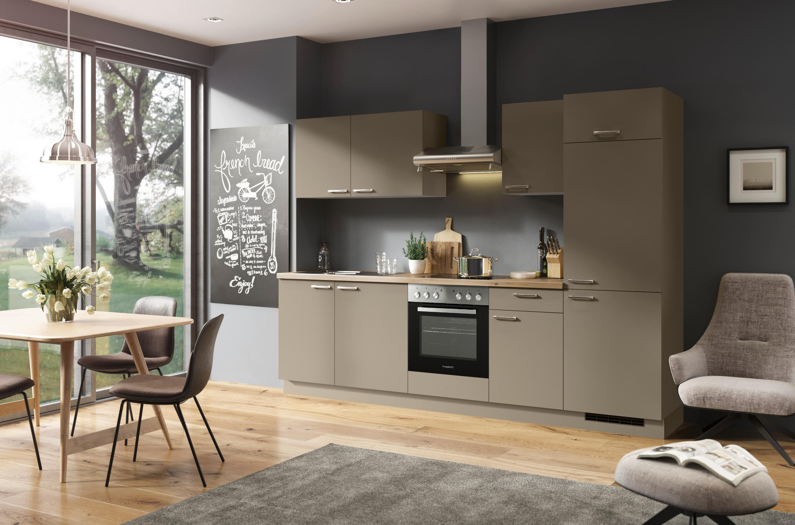 KÜCHENBLOCK 280 cm   in Graubraun  - Edelstahlfarben/Graubraun, Design, Holzwerkstoff/Metall (280cm) - Welnova