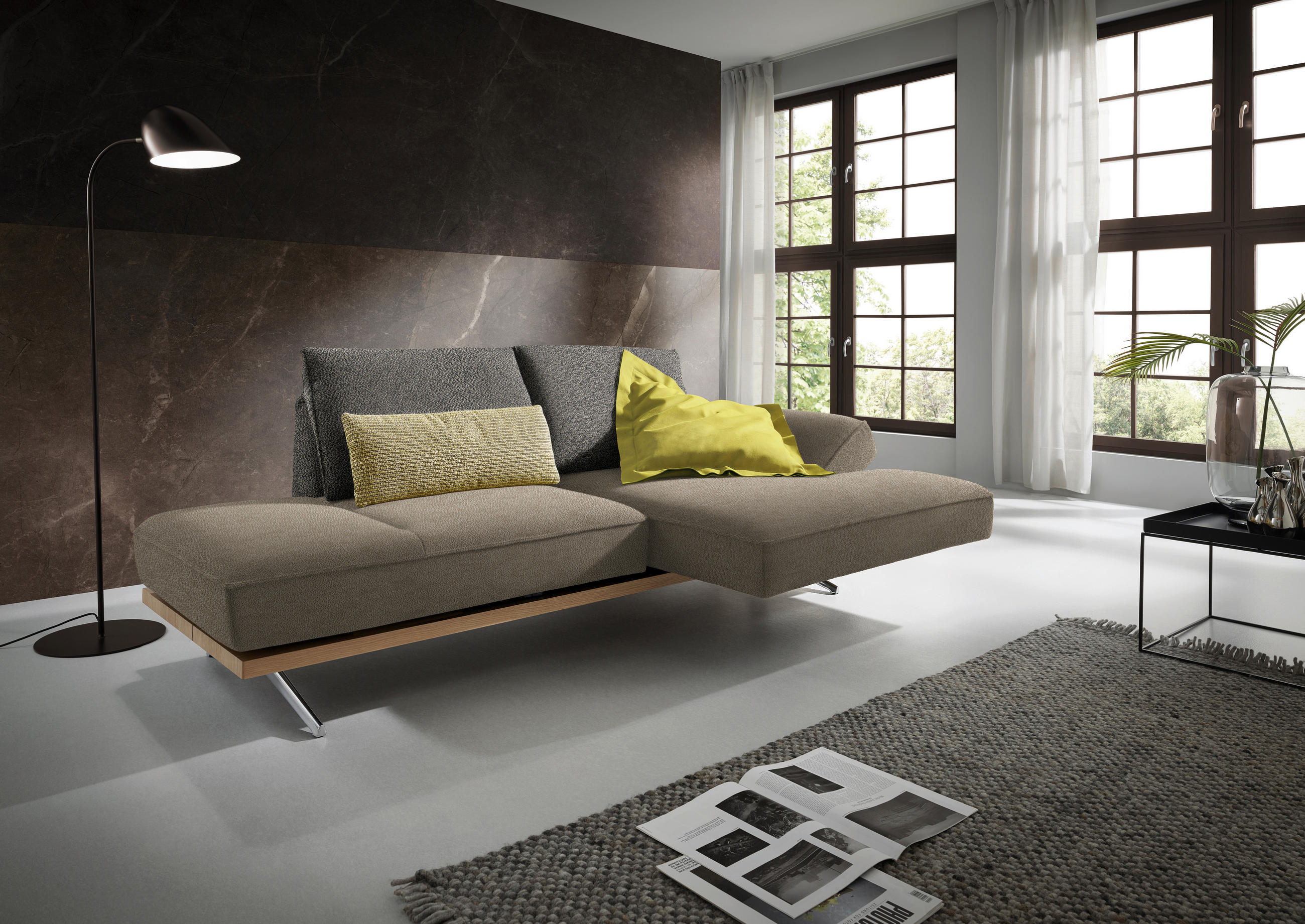 ECKSOFA in Flachgewebe Beige  - Chromfarben/Beige, Design, Holz/Textil (240/132cm) - Koinor