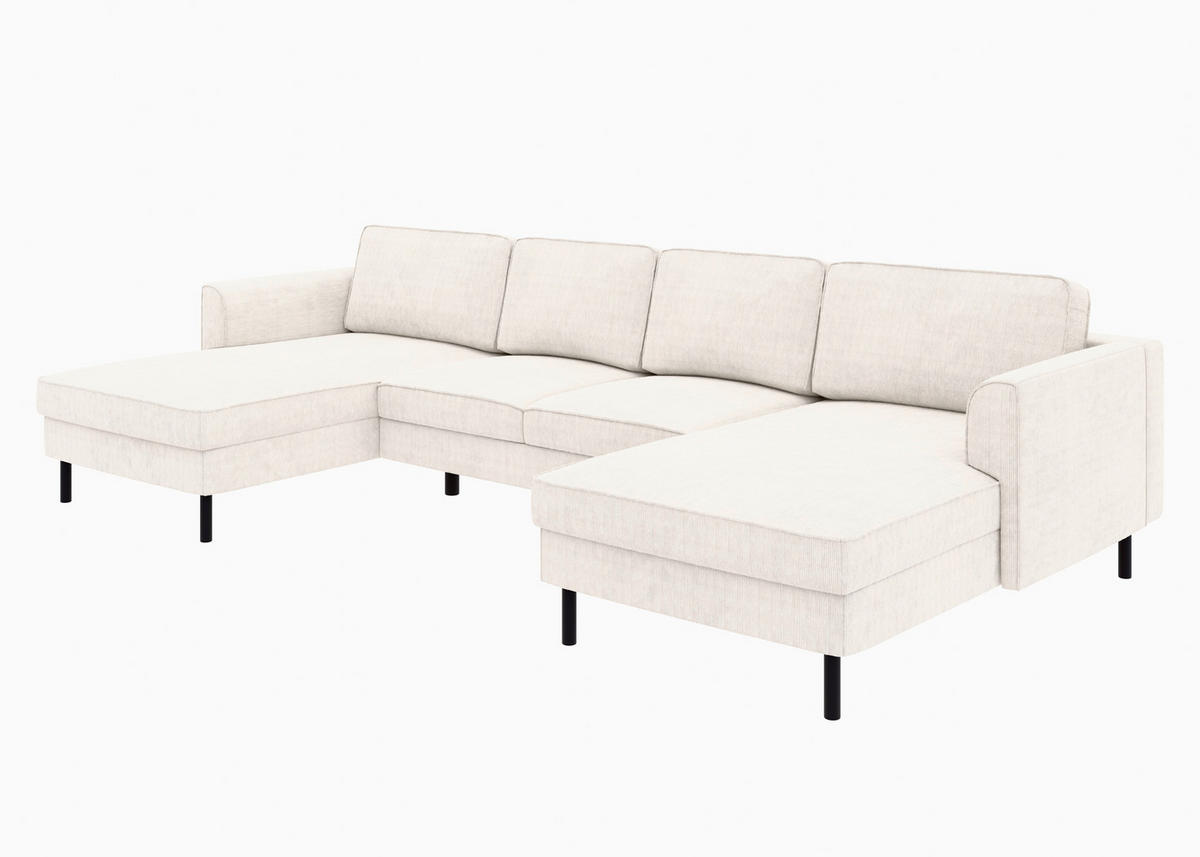 WOHNLANDSCHAFT Creme Cord  - Creme/Schwarz, MODERN, Textil/Metall (161/306/161cm) - Trendmanufaktur