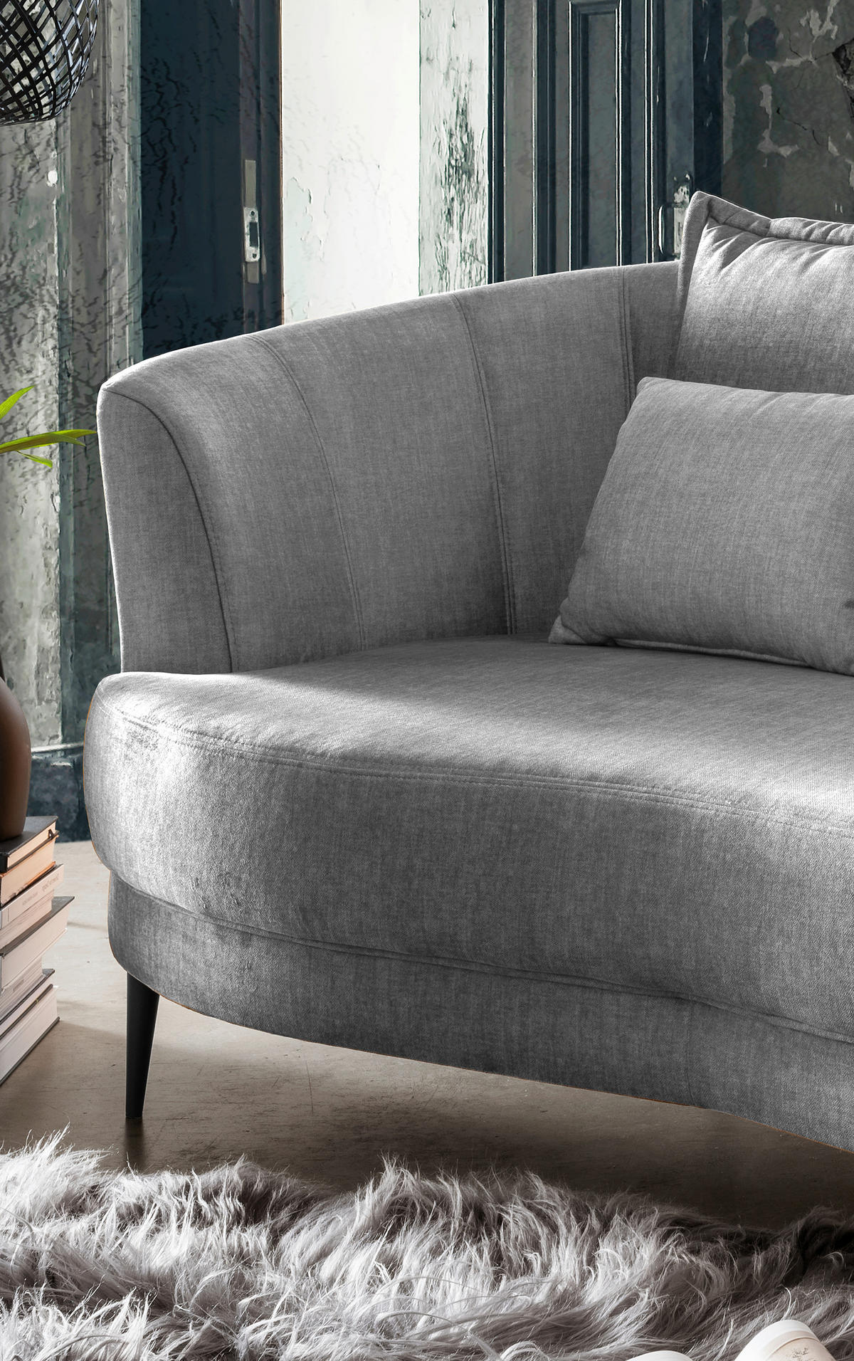 OTTOMANE in Velours Silberfarben  - Silberfarben/Schwarz, Modern, Textil/Metall (211/85/101cm) - Livetastic