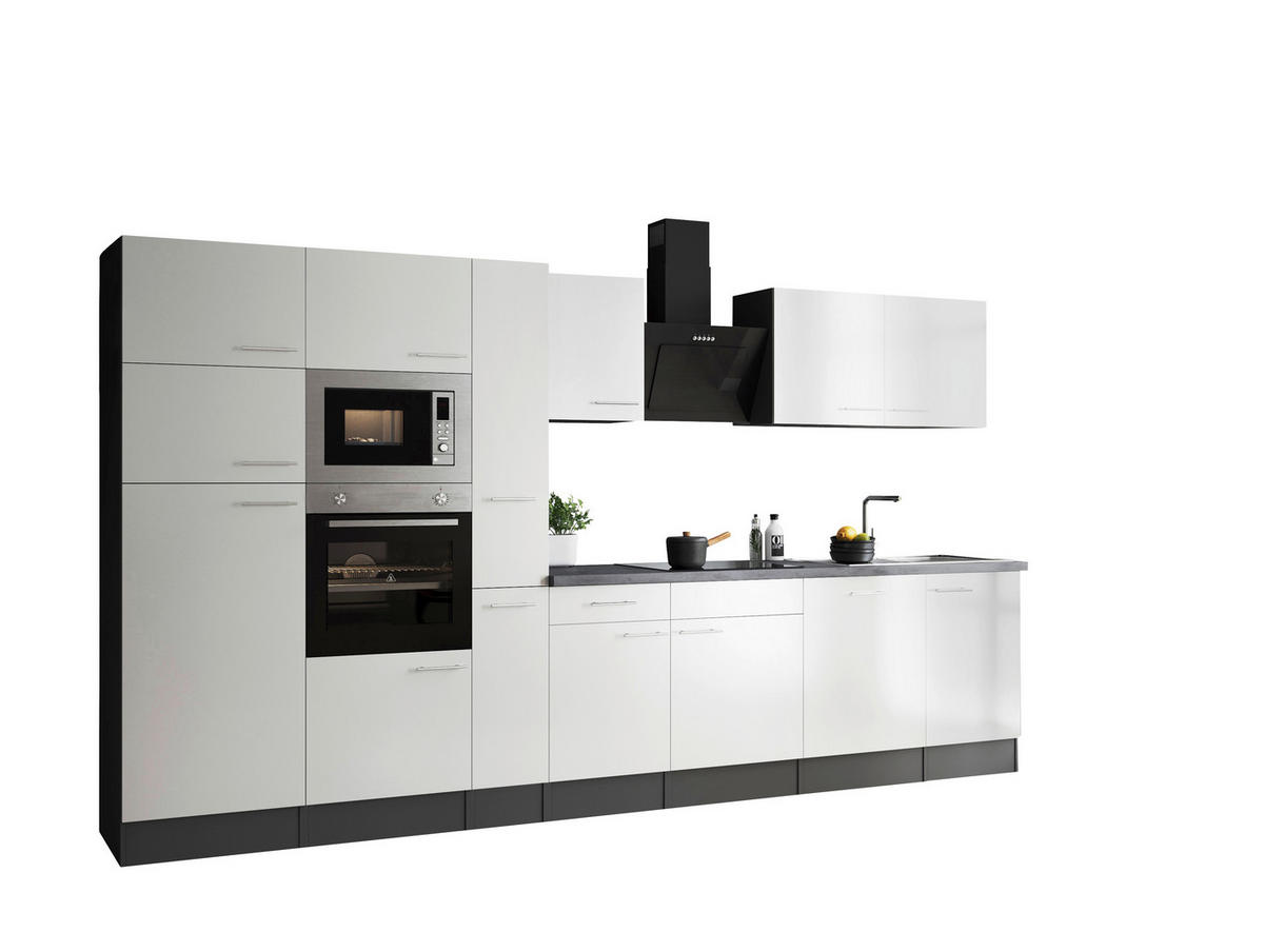 KÜCHENBLOCK 370 cm   in Grau, Weiß  - Silberfarben/Weiß, Design, Holzwerkstoff/Metall (370cm) - Respekta