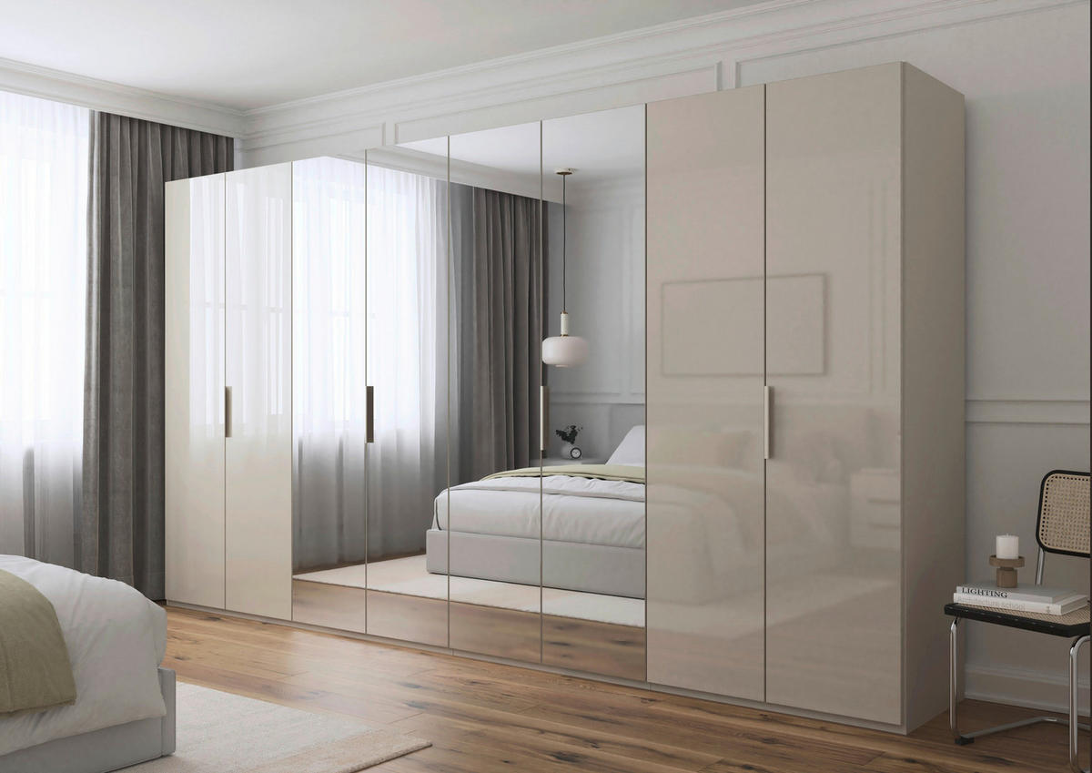 DREHTÜRENSCHRANK 400/235/61 cm,  in Champagner, 8-türig  - Champagner, Basics, Glas/Holzwerkstoff (400/235/61cm) - Novel