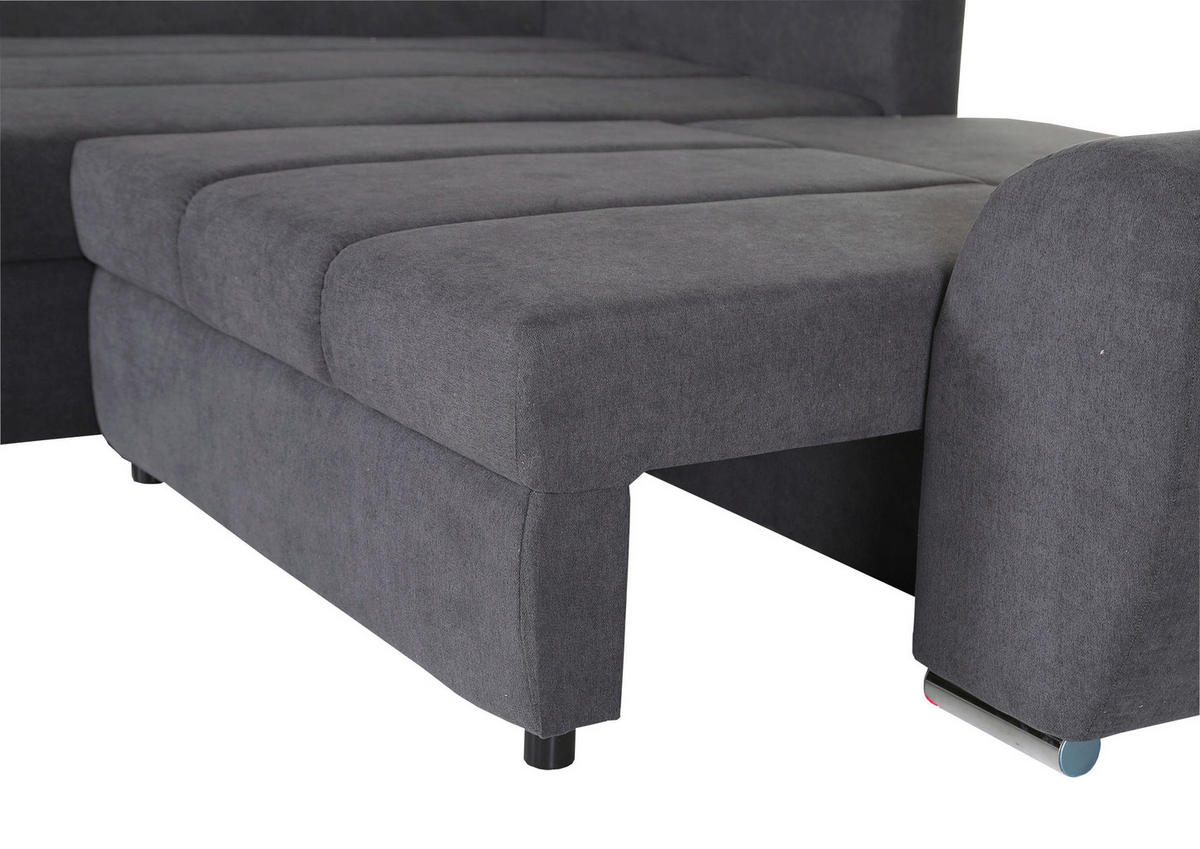 ECKSOFA in Flachgewebe Dunkelgrau  - Chromfarben/Dunkelgrau, Konventionell, Textil/Metall (175/270cm) - MID.YOU